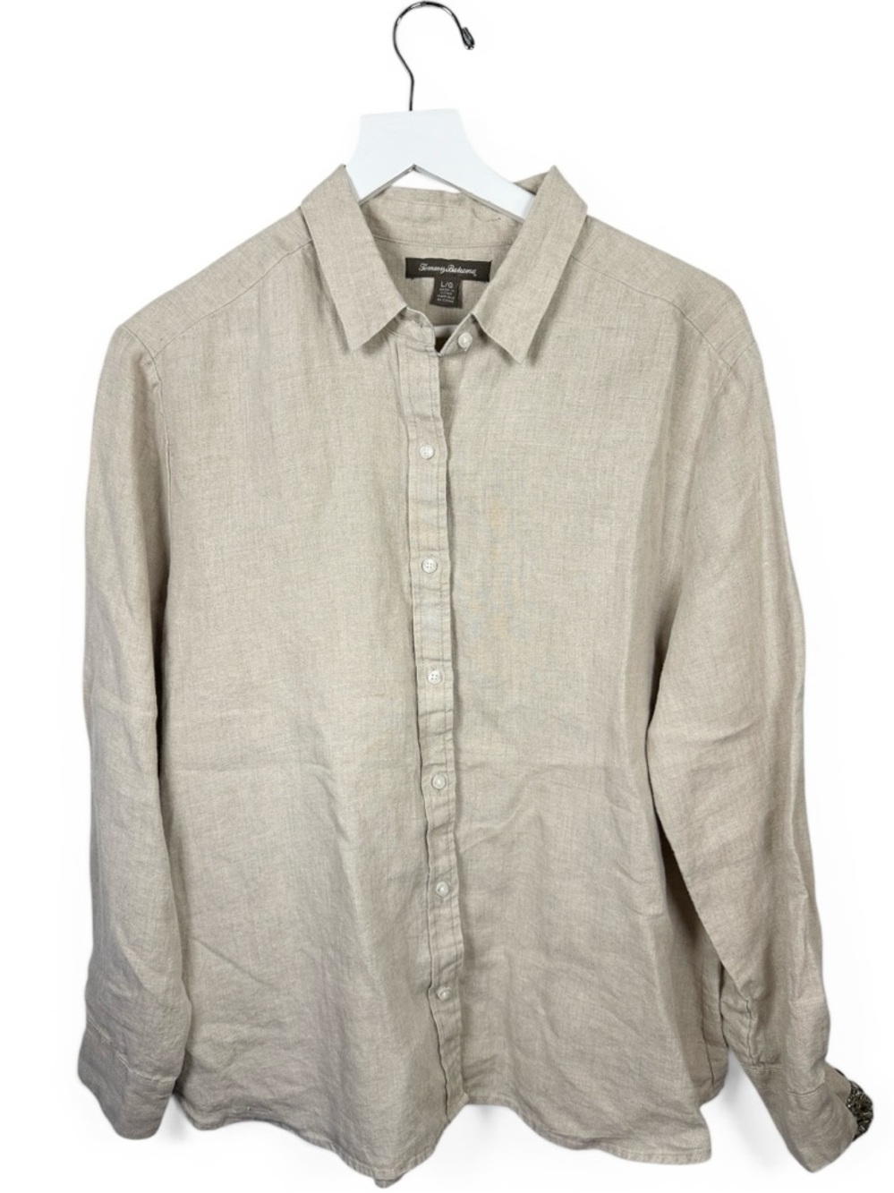 Tommy Bahama 100% Linen Long-sleeve Button-down Tan Top Blouse W2352 Sz L